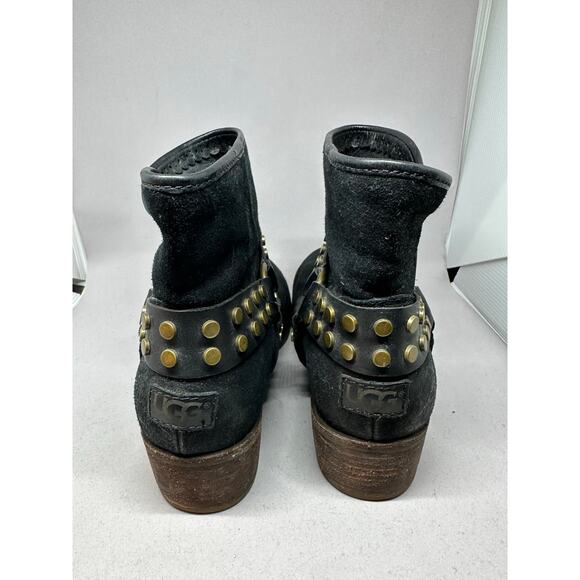 UGG Darling Black Leather Harness Studded Strap Ankle Boots Womens Size 7.5 - Picture 3 of 9